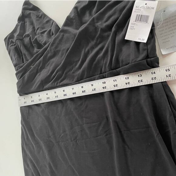 NSR Dress Women Large Black Mini‎ Cocktail Asymmetric Sleeve Mini V Neck - Picture 7 of 9